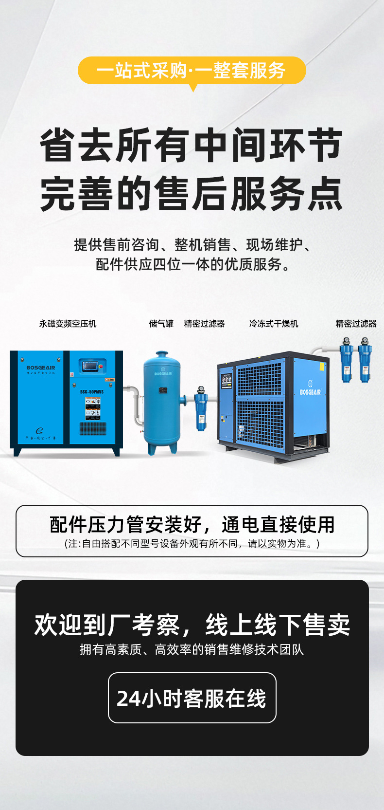 Bosch Screw-Type Air Compressor Set, Silent and Energy-Saving Screw-Type Variable Frequency Air Compressor, Industrial-Grade Air Compressor