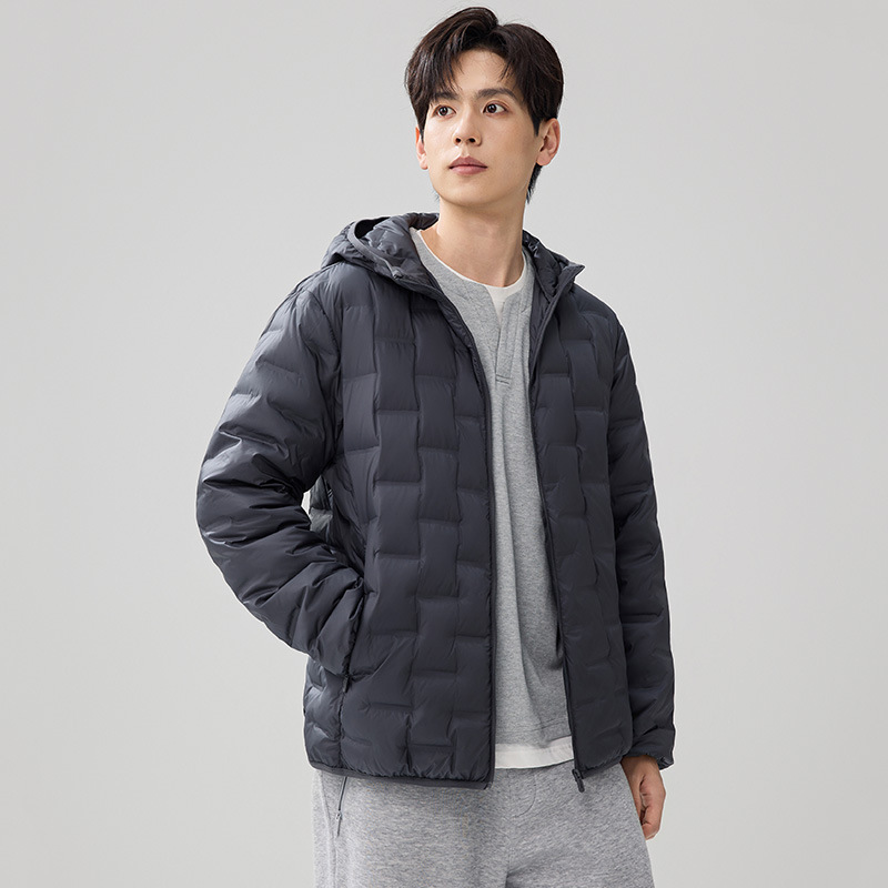 25秋冬季新品羽绒服男士轻薄款白鸭绒连帽外套时尚短款90绒面包服