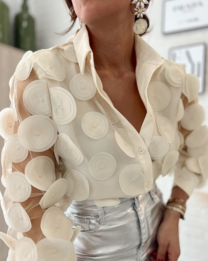Blouse Tops Type Casual, Holiday Occasion Shirt Collar Neckline Loose Fit Type Wholesale Women's Elegant Sexy Flower Long Sleeve Blouses