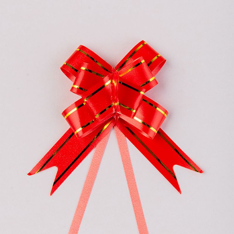 Fábrica directa 15mm arco tire flor Navidad regalo de boda decoración oro borde mano tire flor PP cinta de plástico