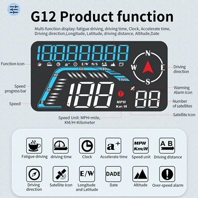 Universal Car HUD Head-Up Vehicle HUD - g12-white-light-multifunctional-hud-display-compatible-with-all-car-models