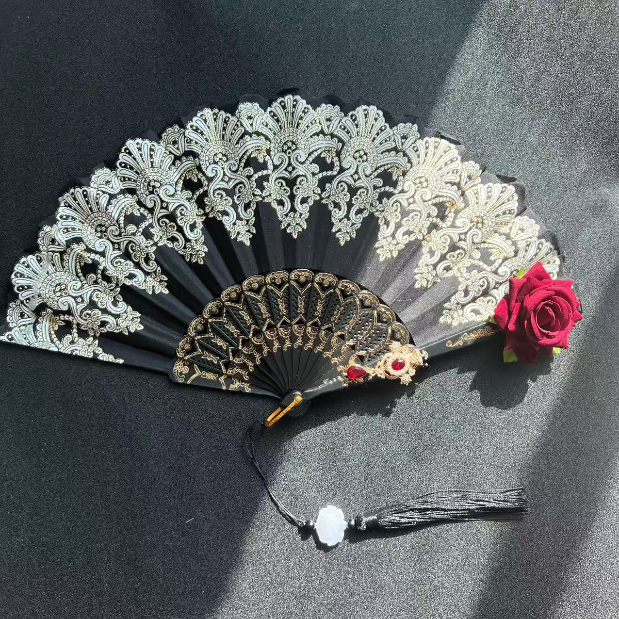 브론징 팬 레드 로즈 비즈 체인 크리스탈 펜던트와 펜던트