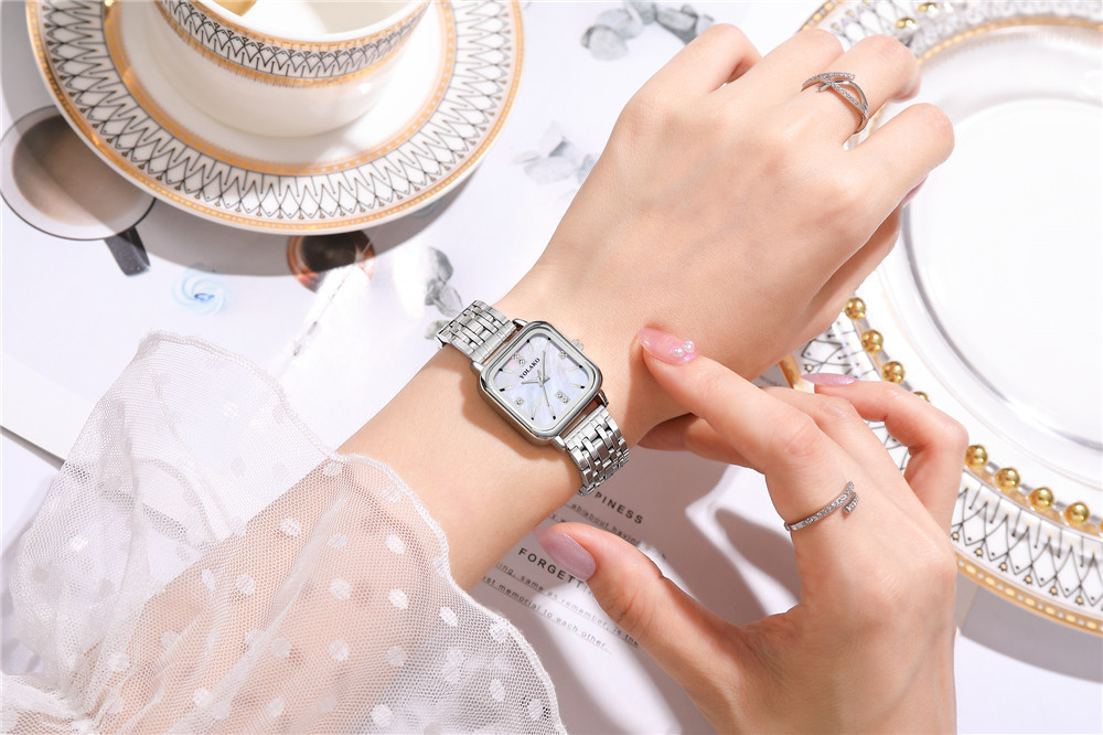 Hot Selling Women's Square Diamond Shell Face Quartz Watch Rose Gold Steel Band Women's All-match Quality Watch_voghion.com