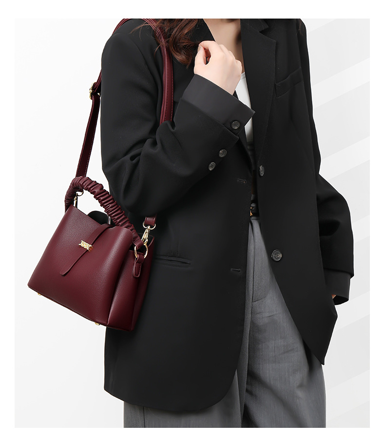 Trendy Bucket Bag Women's Bag Korean Style Shoulder Crossbody Niche Bag Texturized Soft Leather Handbag for Hand Bag_voghion.com