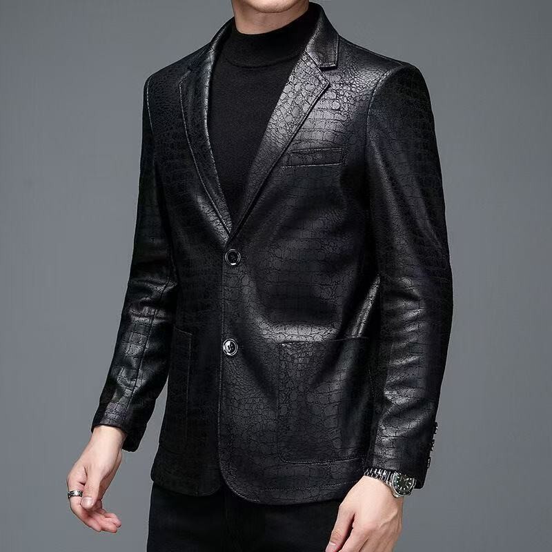 Low-Price Crocodile Pattern Blazer Jacket for Men in Spring and Autumn, Fashionable Casual Leather Jacket Outerwear