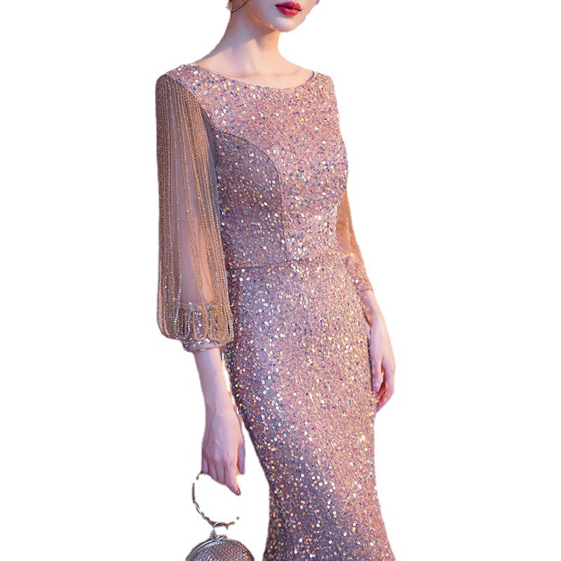 Vestido de noche de sirena para mujer, primavera 2025, elegante vestido de lentejuelas para banquete, actuación, presentadora, estilo ajustado. image 6