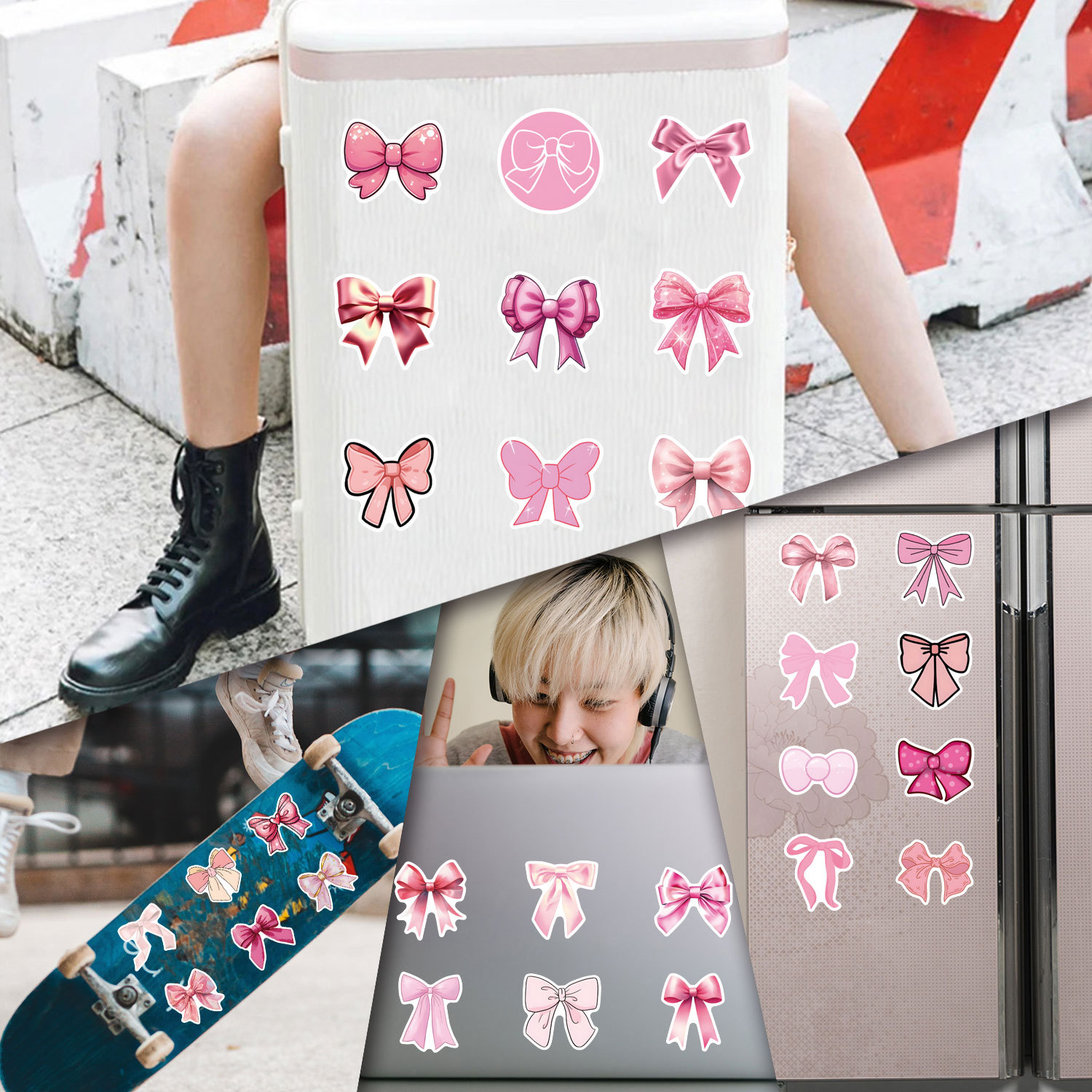 45g Weight Stickers Stationery Type 1 Set Quantity Learning Occasion PVC self-adhesive Material Bow Knot Pattern Cute Style 1 Set Bow Knot Learning PVC Self-adhesive Cute Stickers 8