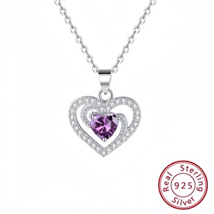 S925 Sterling Silver Heart-shaped Collarbone Necklace Women's High-grade Elegant Design Color Diamond Amazon Cross-border Hot Sale