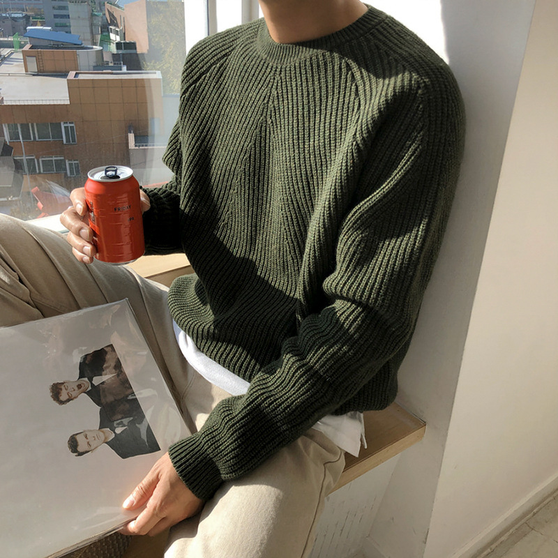MYQ round neck sweater men's solid color sweater Korean style trendy loose bottoming sweater autumn and winter New Coat