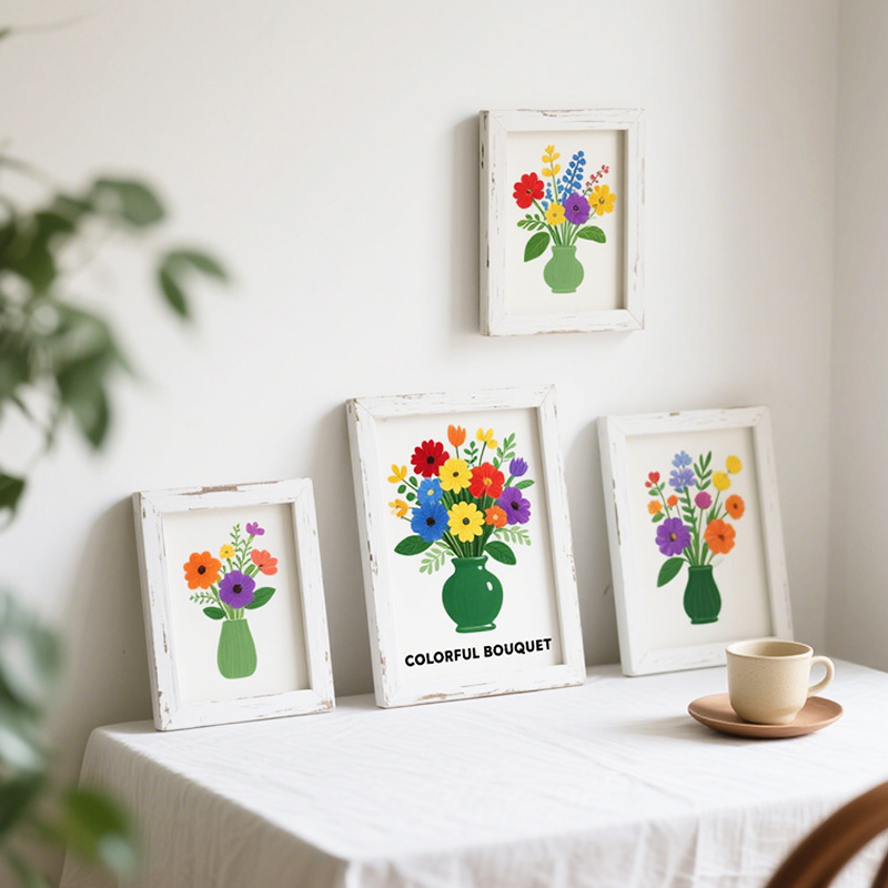 Cream-Colored Living Room Decorative Painting Set, Floral Sofa Background Wall Hanging Painting, Fresh and Simple Art Wall Painting, Picture Frame