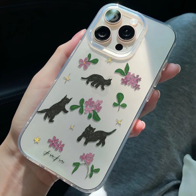 Ins Style Wildflower Cat Iphone15Promax Colorfulful Flower Mobile Phone Case 11 Niche 13/14 Apple 15 Large Hole