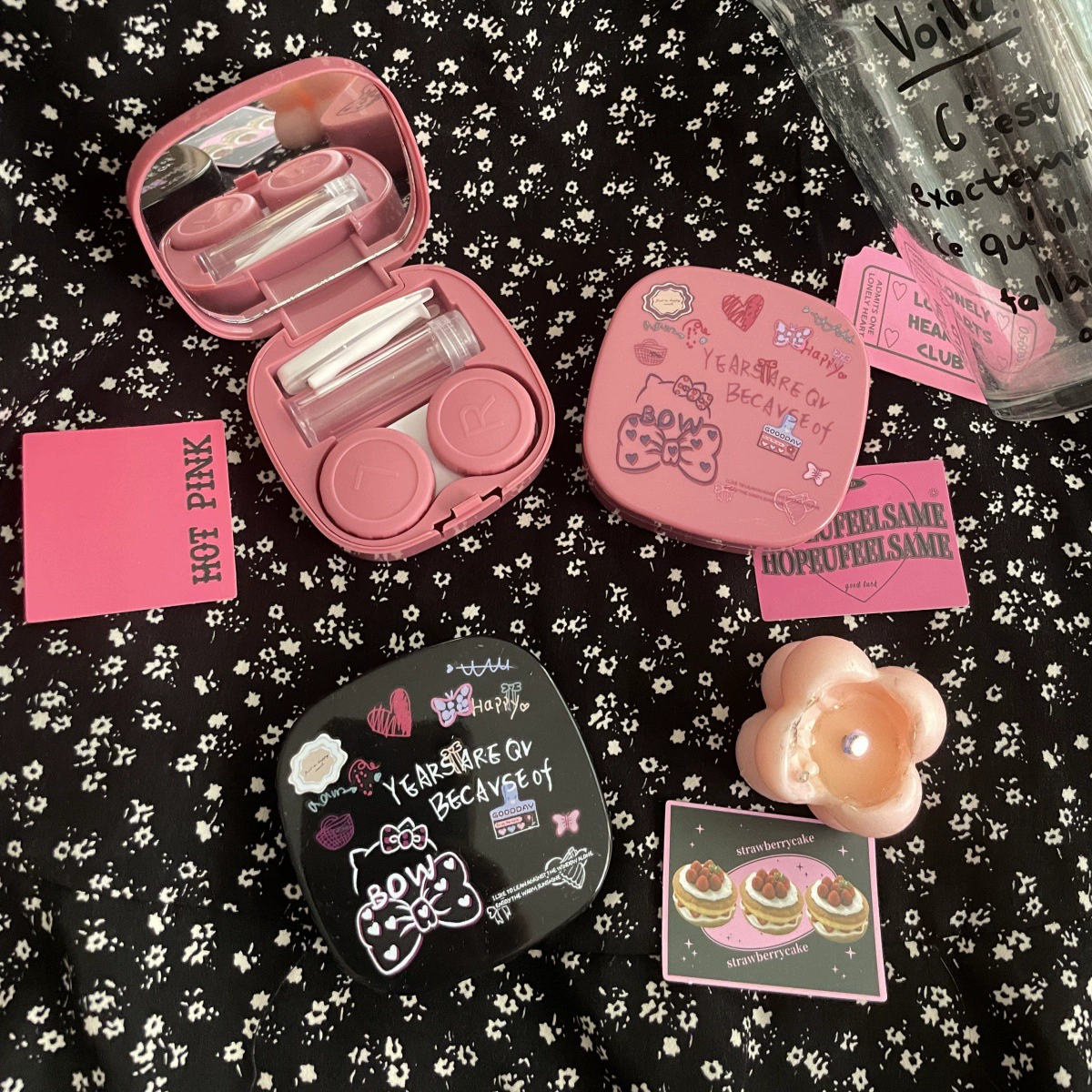 Дофаминовая ручная роспись с мультяшной рыбкой, простая коробка для контактных линз, коробка для ухода за контактными линзами, портативная коробка as3203