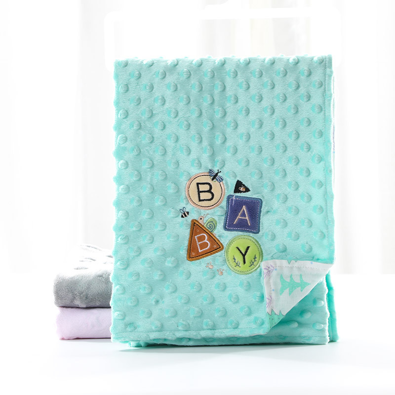 艾可馨超柔豆豆紗布雙層嬰童毛毯繡花嬰兒抱毯超柔軟小童毯抱娃