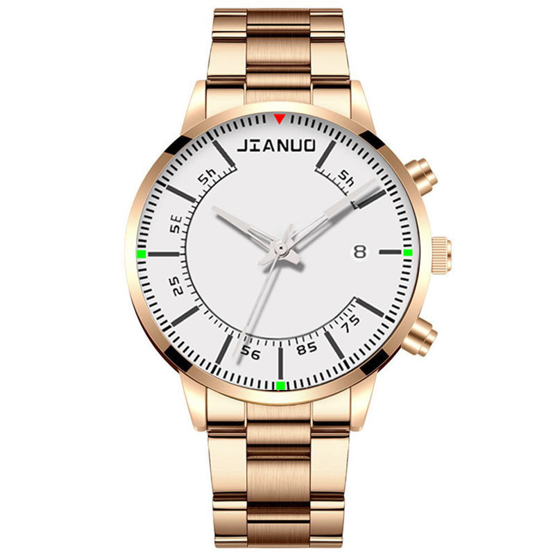 Reloj de correa de acero de negocios para hombres de comercio exterior Escala de moda con calendario reloj de cuarzo de aleación reloj de oro grande creativo de moda coreana