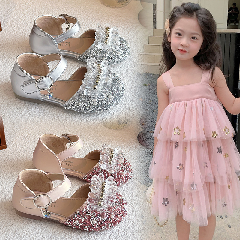 2025 Autumn New Lady Baby Girls Girls Princess Diamond Shoes Leather Shoes Dance Performance Shoes Sandals
