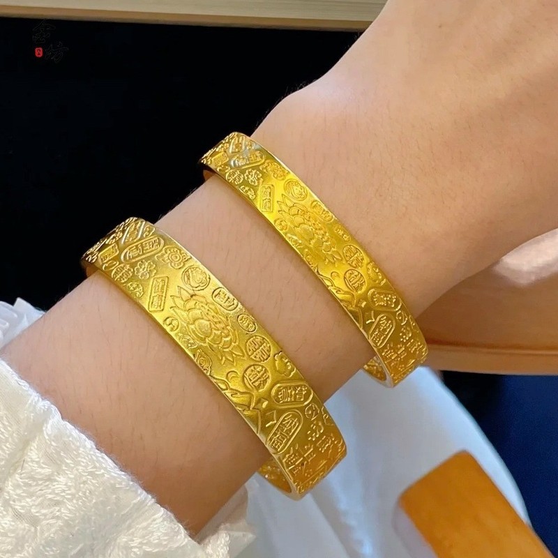ゴールドストアの古代サンドゴールドソリッドワイドバージョン八宝蓮花開口部ブレスレットハイエンドレトロ新中国風|undefined