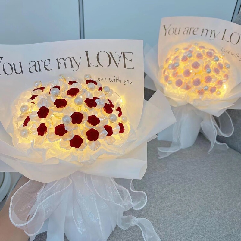 Red silk flocking rose diy handmade gift bouquet holding flower material bag to send girlfriends girlfriend teacher's day creative