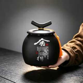 中国风紫砂茶叶罐密封存茶罐家用普洱白茶散茶防潮茶仓带流苏茶罐