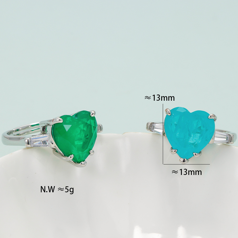 10g Weight Zircon Inlay Material Rings Classification One Size Ring Size 1 Piece Quantity Elegant Heart Shape Copper Inlay Zircon Rings