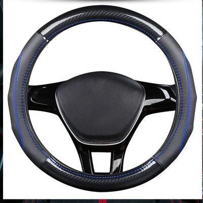 New Cross-Border Popular Car Steering Wheel Cover, Napa Leather, Universal for All Seasons, Sporty, Fashionable, Anti-Slip Protective Cover (Steering wheel cover) - blue-round-38cm