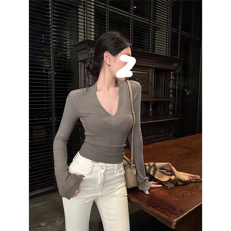 4630 # Official Picture of Mousse Cashmere 280g Long-Sleeved T-Shirt for Women in Spring, Autumn and Winter Fleece-Lined Double-Sided Velvet Bottoming Shirt