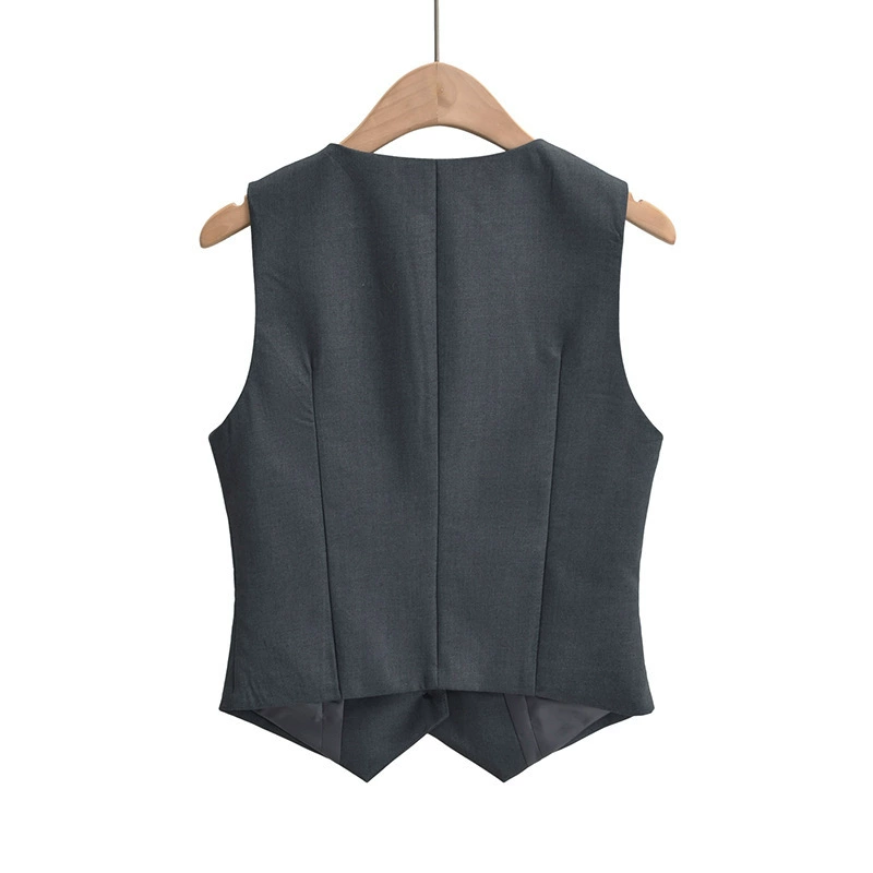 Vest sleevless, jacket, autumn, city style, European style, V-neckline