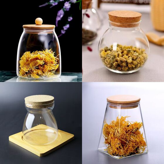 Glass Sealed Jar Heat Resistant Glass Storage Bottle Cork Cover Multi-size Grain Storage Jar Tea Jar