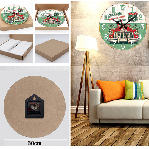 Origin Factory European Retro Wooden Clock, Fashion Creative Home Decor Silent Wall Clock