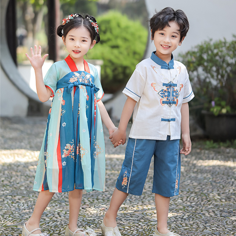 2026 Boys' Tang Suit Girls' Hanfu New Style Dress Summer Hanfu Skirt Children's Dance Performance Costume for June 1St
