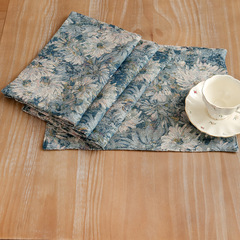 Imanqi Yun Blue Damask Festival Tablecloth Fabric Cotton Linen Table Mat Cup Mat Western Tablecloth Double Layer