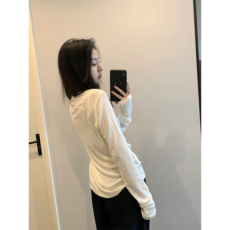 琪镌绘制早秋新款打底衫女薄基础款简约内搭长袖T恤女上衣081018|undefined