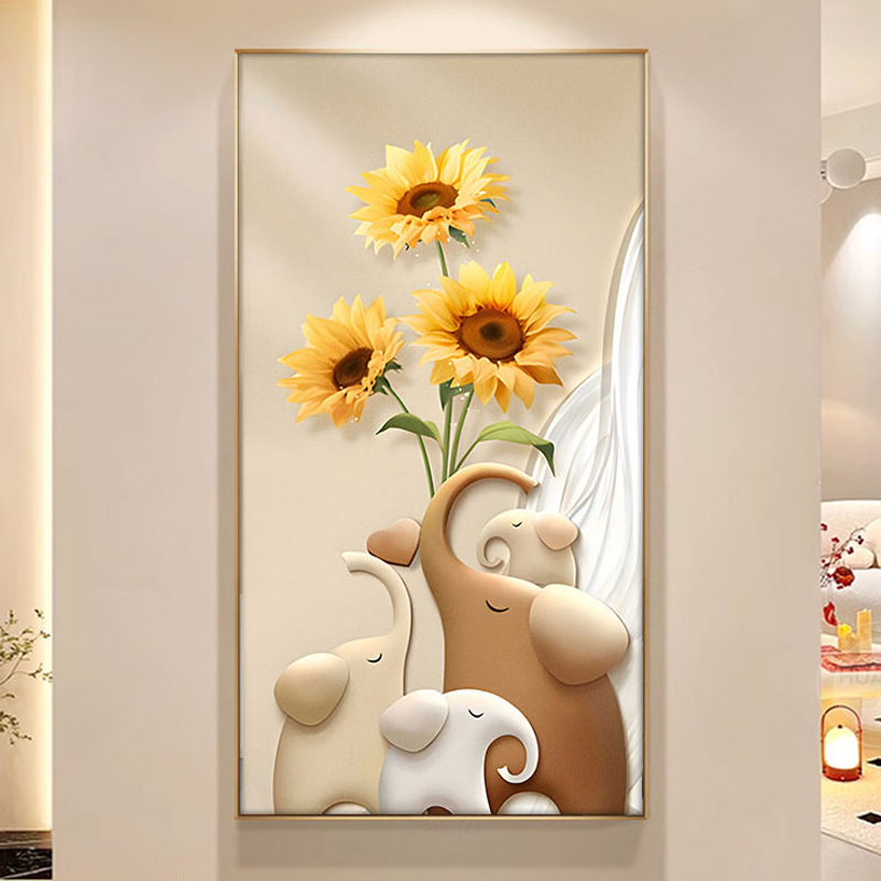 大象入户壁画奶油风2025新款过道玄关画清新挂画门上装饰画批发