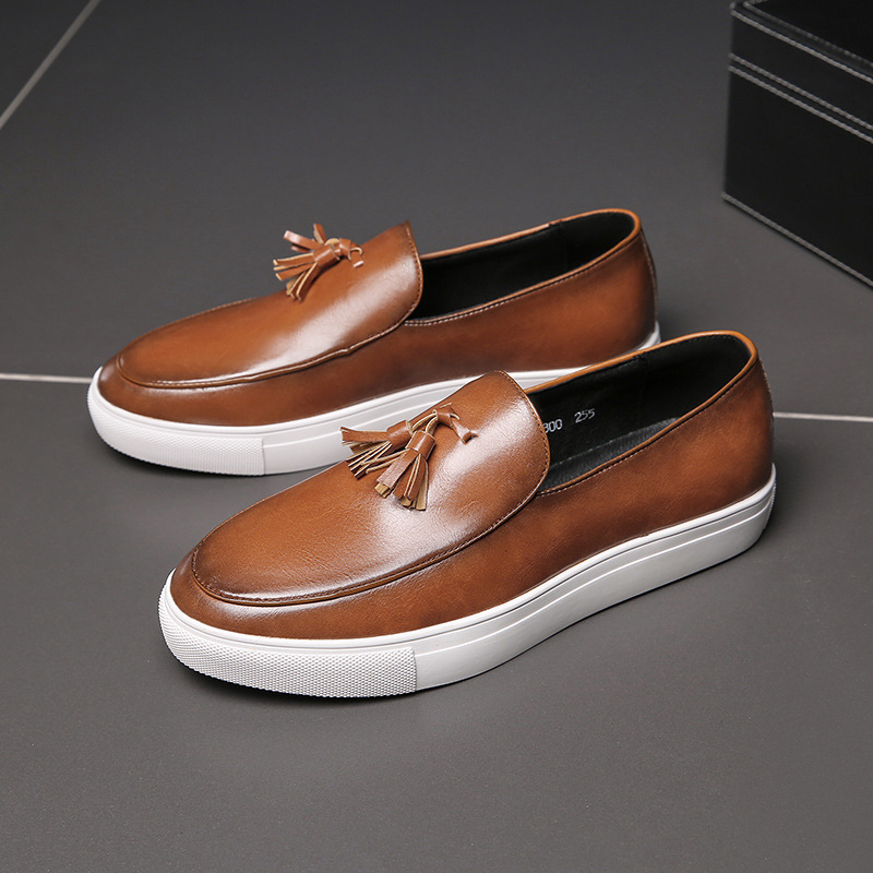 Transfronterizos de tamaño 46 zapatos de hombre de primavera de negocios zapatos de patina de bordas para hombres de color sólido de un pie de zapatos de cuero de calzado