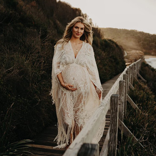 Cross-border lace embroidery plus size photography pregnant women tassel dress bohemian style photography women's clothing dress