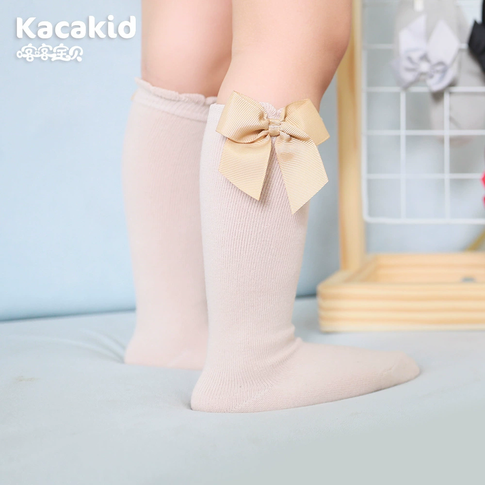 Осенние детские милые цветные knee socks для девочек с бантами, до середины икры, опт