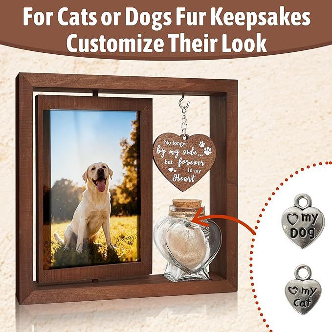 Pet Memorial Photo Frame, Small Cat Rotatable 4X6 Photo Wooden Frame, Gift for Dogs and Cats