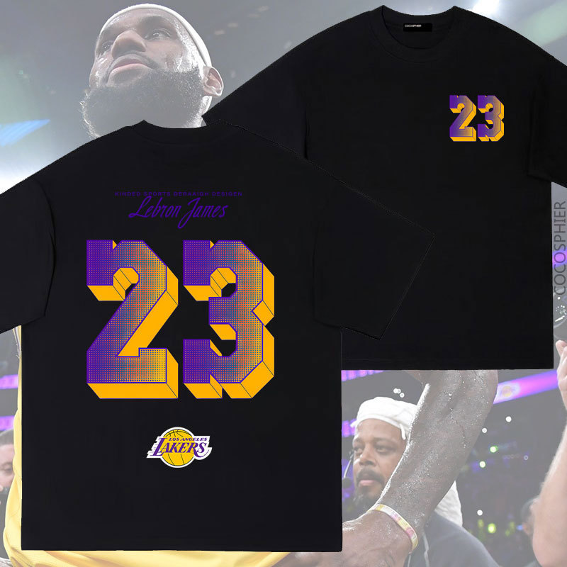 Original James Lakers Pure Cotton Short-Sleeved T-Shirt Loose Top Summer Sports Half-Sleeved Off-Shoulder Clothes