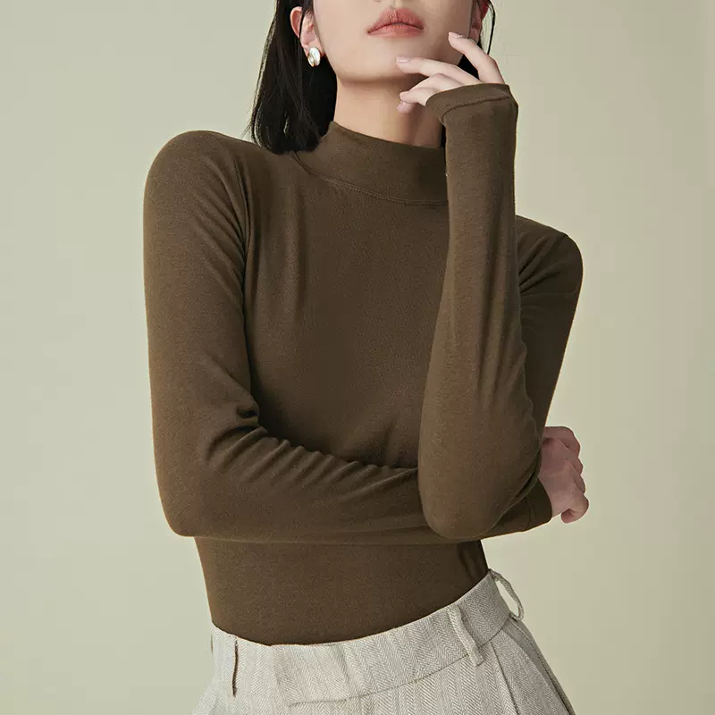 德绒修身保暖中领半高领打底衫女薄款早春秋冬季内搭长袖t恤上衣