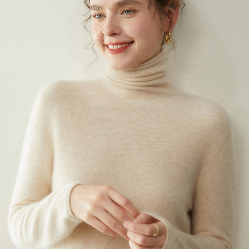 High-End Cashmere Sweater for Women, Turtleneck Knitwear for Autumn and Winter, Solid Color Slouchy Collar Cashmere Base Sweater