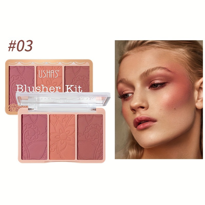 USHAS Amazon mezcla transfronteriza colorete degradado de tres colores plato de reparación de maquillaje desnudo natural rosa no es fácil de volar