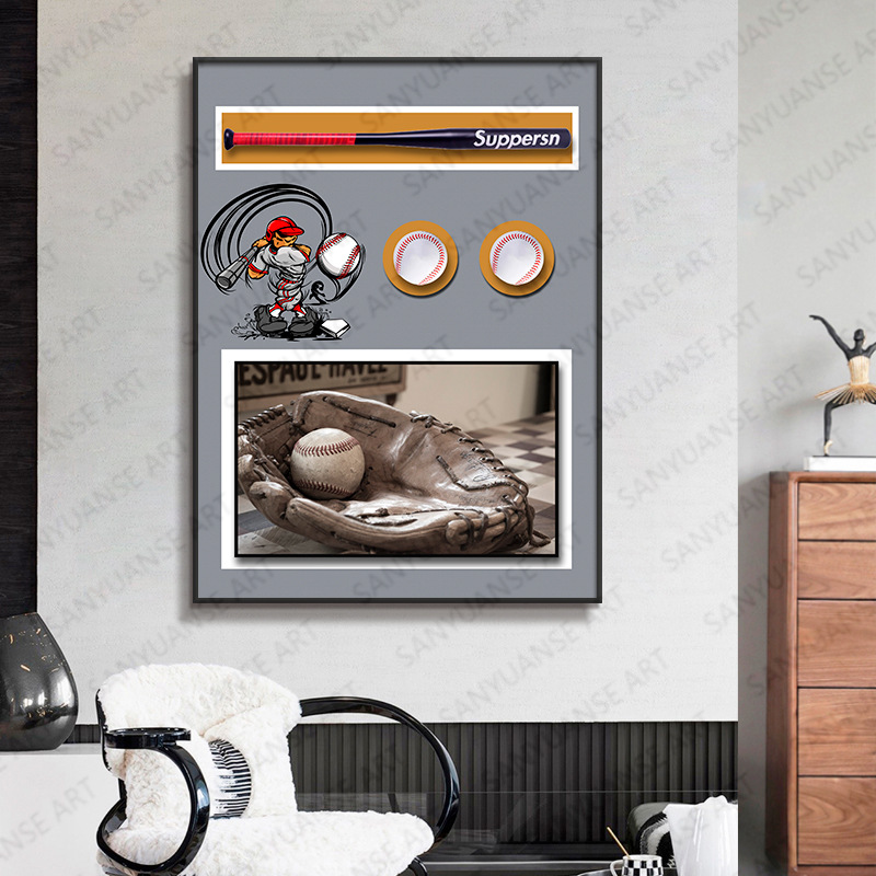 Pintura decorativa de béisbol Juego de marea tridimensional Sala de estar Sofá pared de fondo Pintura colgante Restaurante Dormitorio Pintura colgante Galería de pasillo