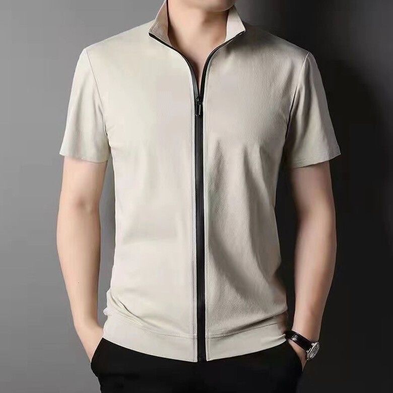 Men's Cardigan Zipper Collar Short-sleeved Summer Handsome Lightweight Comfortable Breathable Short-sleeved Casual Trendy Half-sleeved Shirt