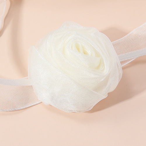 Retro exaggerated burgundy black and white rose flower necklace dinner tie choker neck strap choker