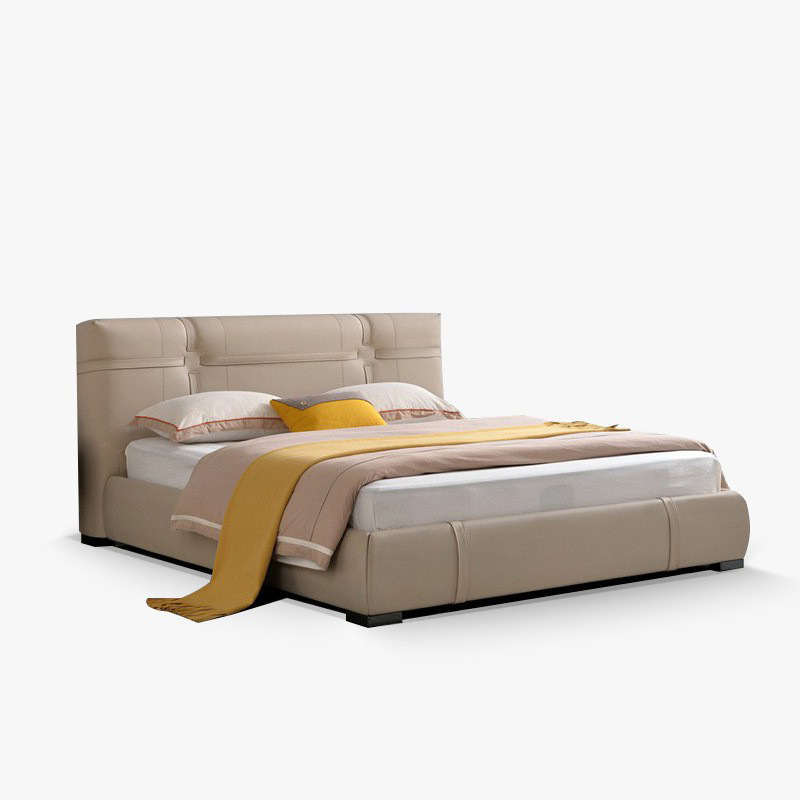 Minimalist Top-Grain Leather Bed&mdash;Simple, Designer-Designed, Internet-Famous, for Master Bedroom&mdash;Double 1.8m Wedding Bed