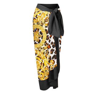 Luxurious Leopard Print Gold Wrap Skirt with Full Print Lace-Up One-Piece Seaside Vacation Beach Cover-Up Skirt for Women European and American Cross-Border