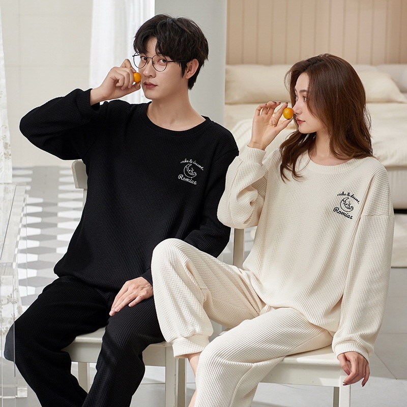 New Couple Pajamas Women's Spring and Autumn Cotton Long-sleeved Simple Casual Home Clothes Men's and Women's Autumn Outer Wear Suit