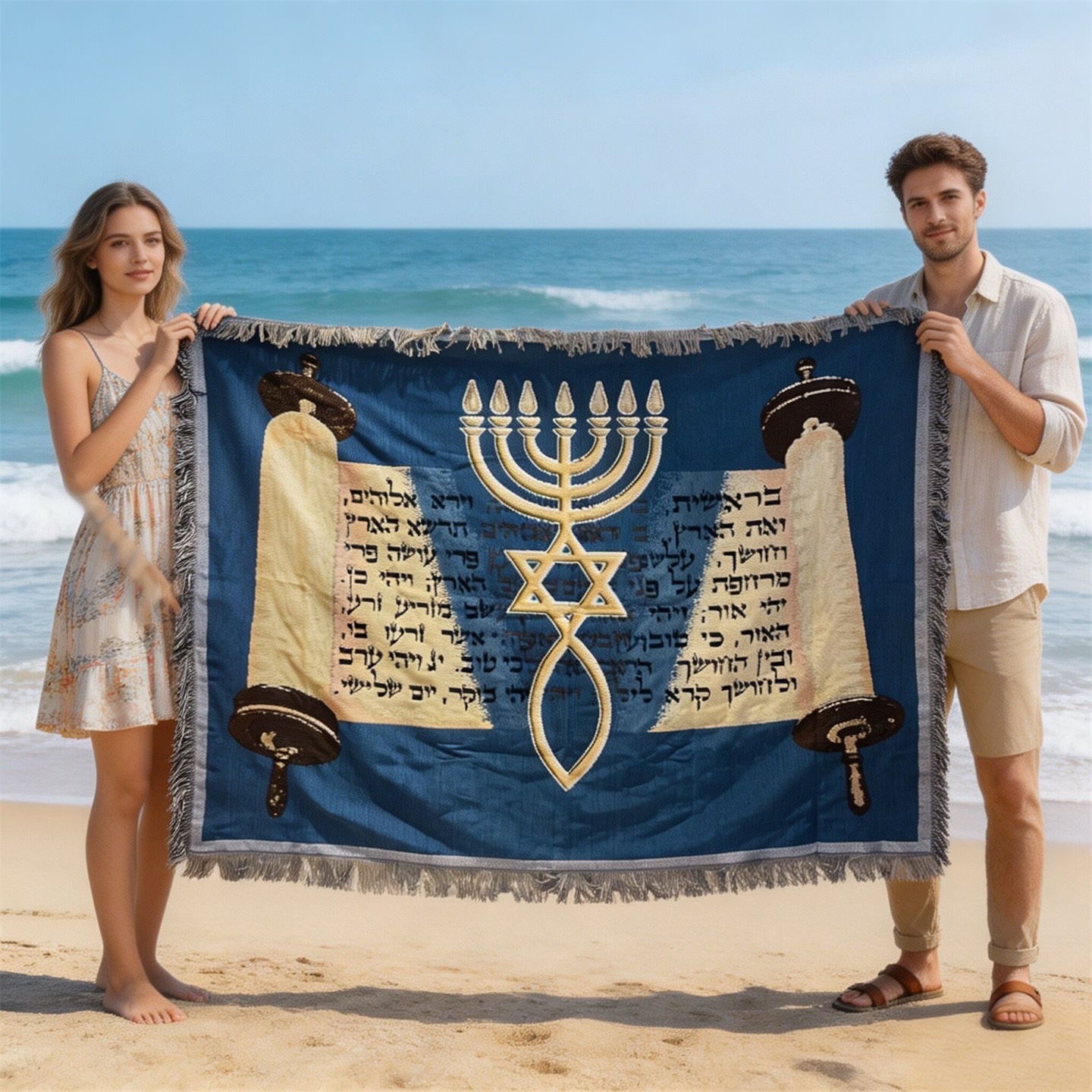 Cross-border Mediterranean sofa towel hanging cloth shawl blanket Israeli prayer decorative blanket knitted tassel thread blanket sofa cover cloth