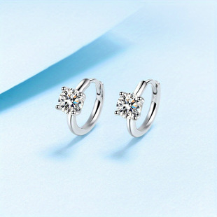 S925 Sterling Silver Earrings Women's Four-Claw Simple Ear Ring 50 Points Moissanite Ear Buckle Earrings Internet Celebrant Same Style Simple All-Match