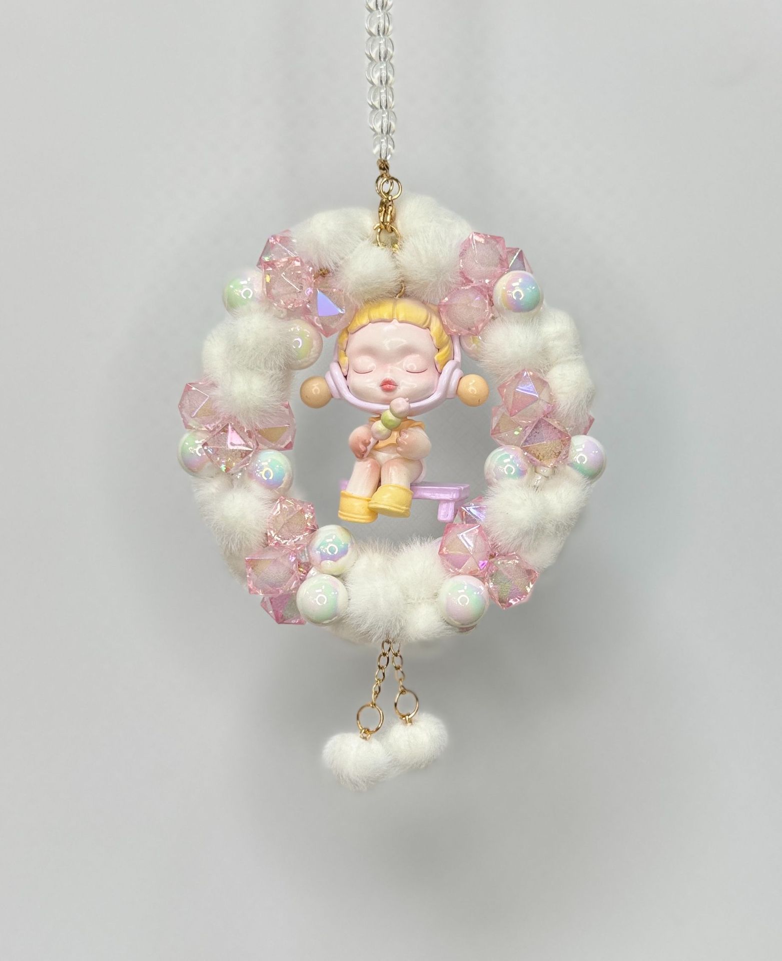 핑크 워터 큐브 화이트 퍼 볼 베이비