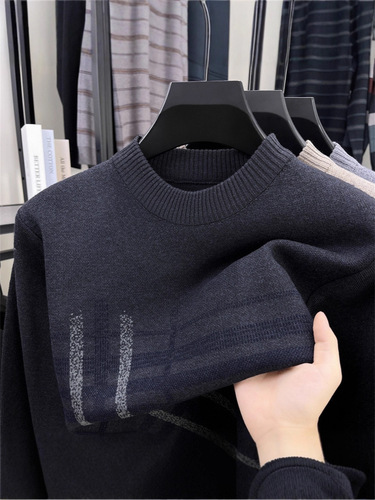 Wholesale autumn and winter men's knitwear sweaters, middle-aged fashionable round neck, thickened warm bottoming shirt, loose top·